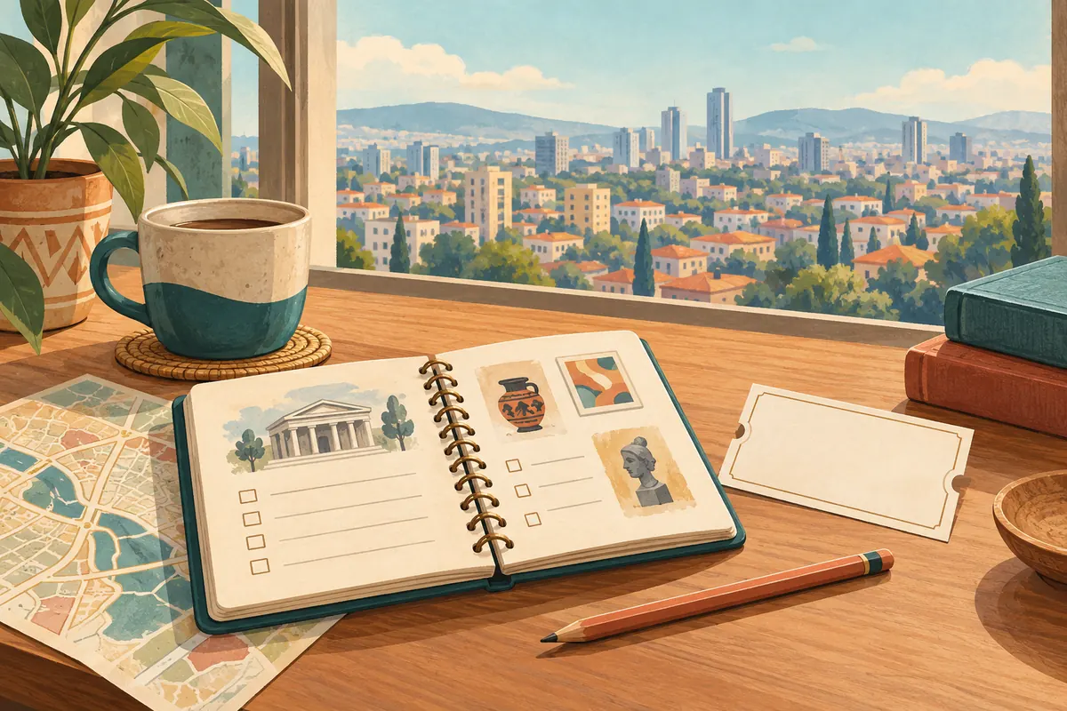 Çankaya’da kültür günü planı için defter ve kent çizimleri bulunan masa